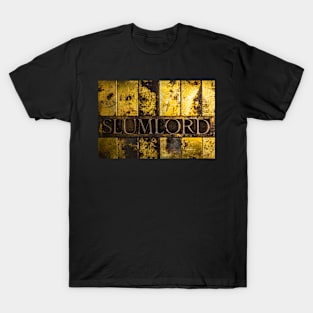 SLUMLORD text on grunge copper and gold background T-Shirt